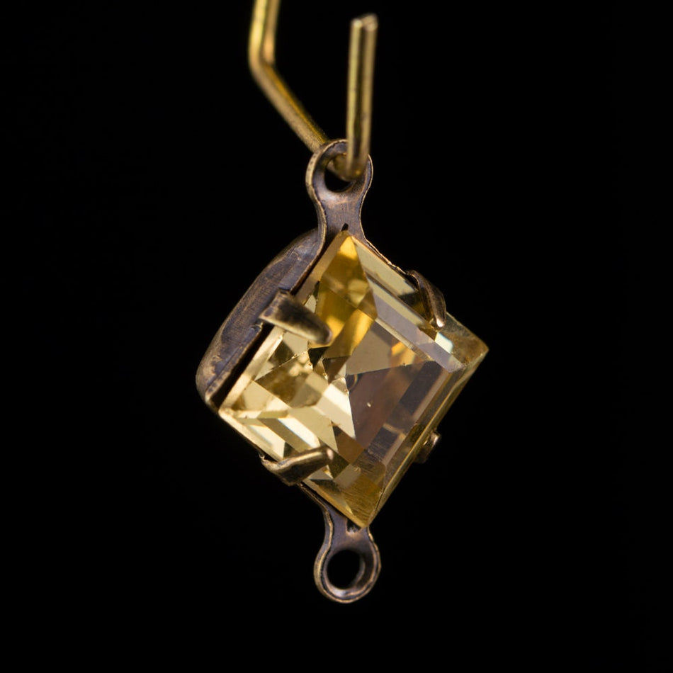 Rauchtopas Square Glass Stones 2 Loop Brass Ox Setting 8mm (6) squ017NN2