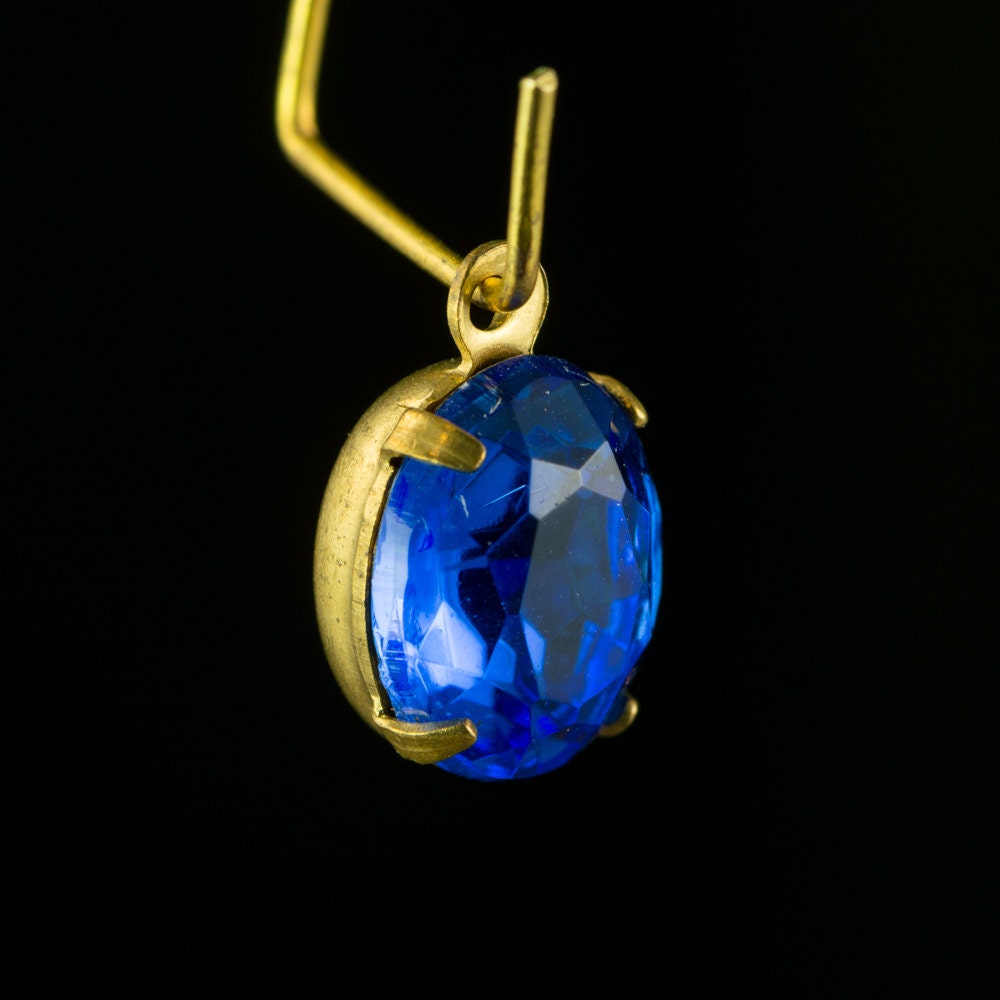 Faceted Sapphire Glass Oval Stones in 1 Loop Brass Setting 10mmx8mm (4) ovl005J