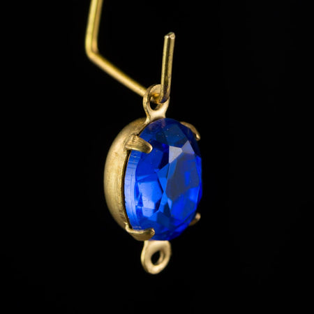 Faceted Sapphire Glass Oval Stones in 2 Loop Brass Connector Setting 10mmx8mm (4) ovl005J2