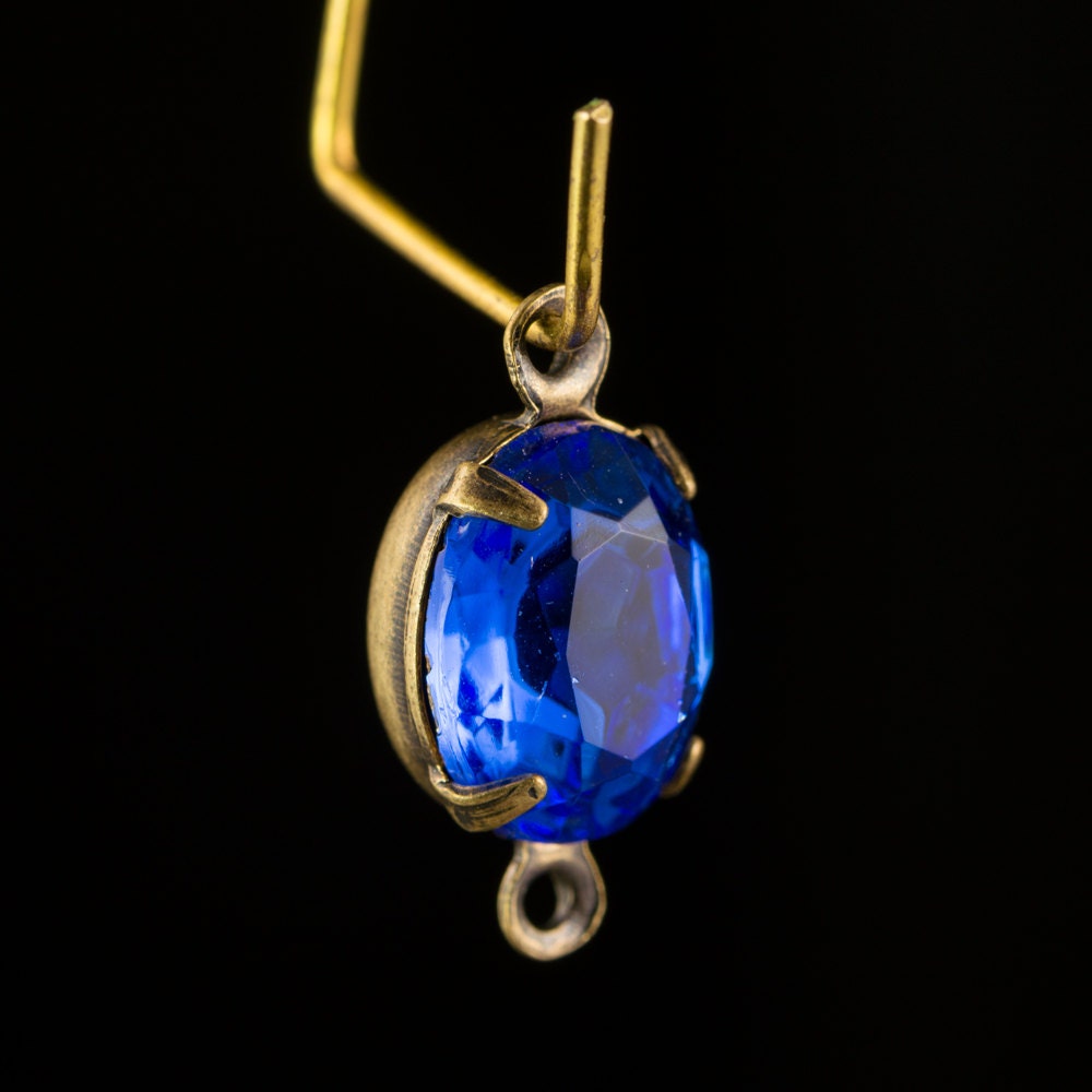 Sapphire Oval Stones in 2 Loop Brass Ox Plated Setting 10x8mm (4) ovl017J2