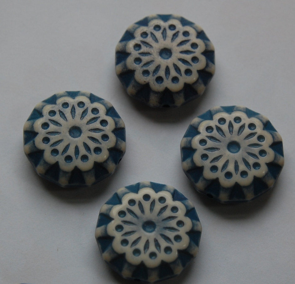 Turquoise Blue and Cream Vintage Lace Flower Beads 28mm bds807A