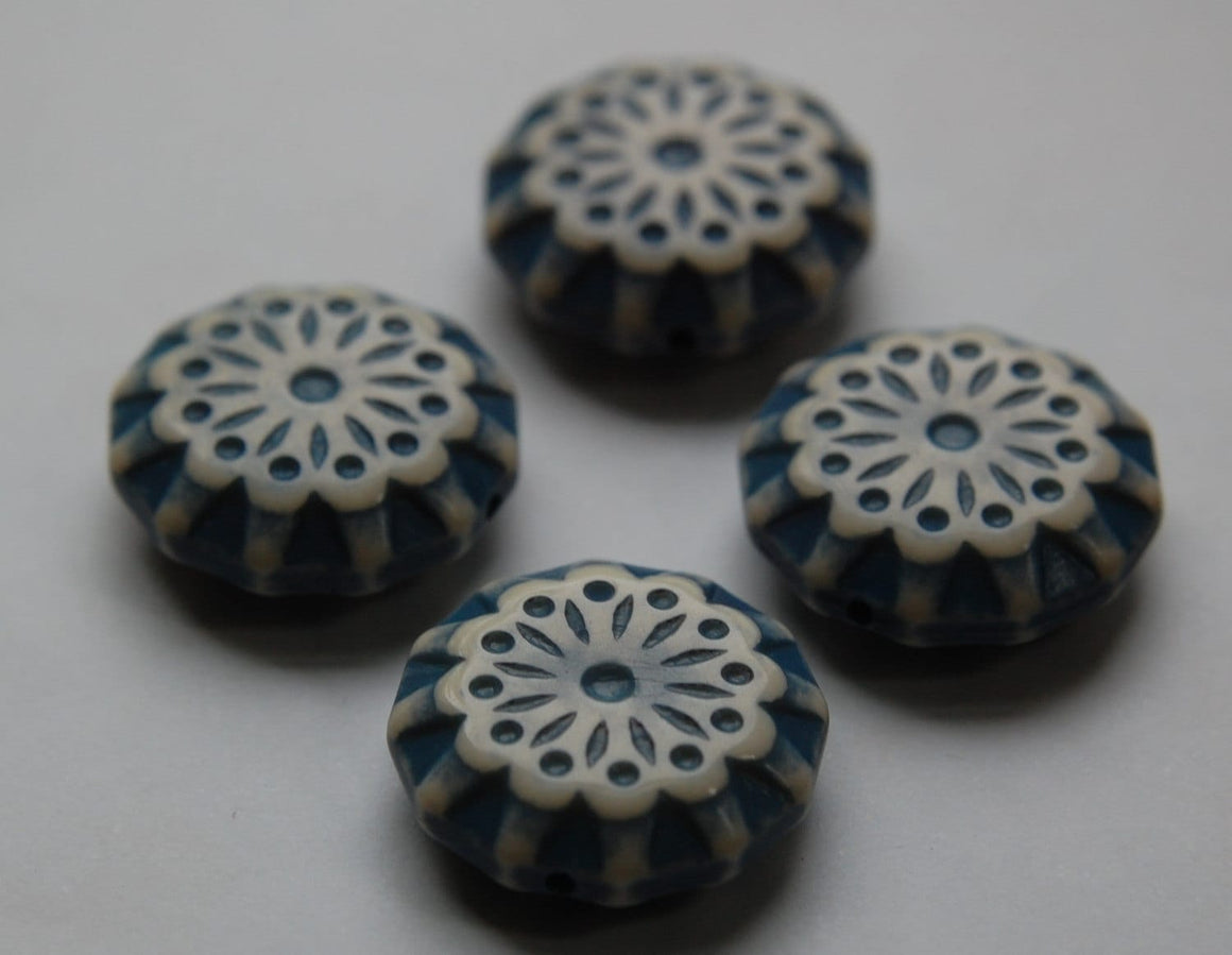 Turquoise Blue and Cream Vintage Lace Flower Beads 28mm bds807A