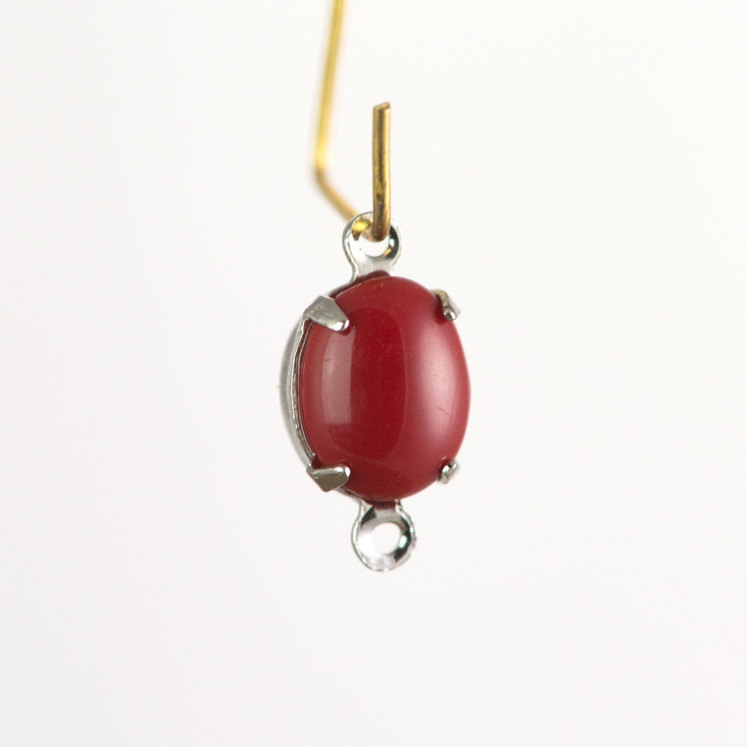 Vintage Opaque Red Oval Stones in 2 Loop Silver Setting 10x8mm (4) ovl006F2