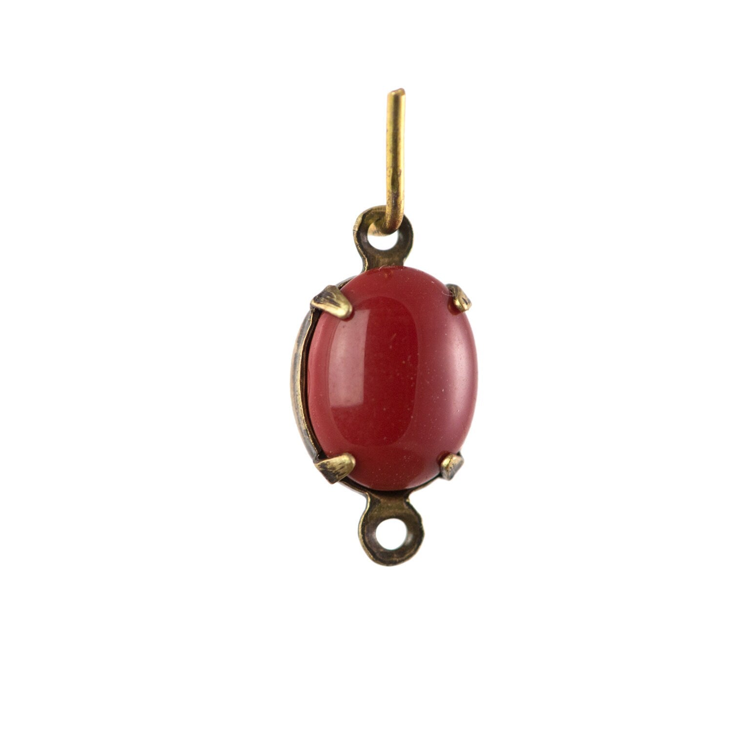 Vintage Opaque Red Oval Stones in 2 Loop Brass Ox Setting 10x8mm (4) ovl017F2