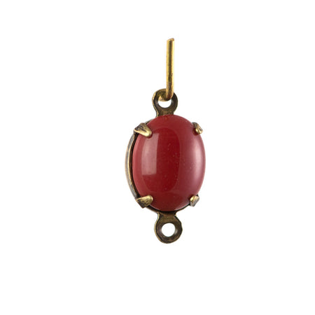 Vintage Opaque Red Oval Stones in 2 Loop Brass Ox Setting 10x8mm (4) ovl017F2