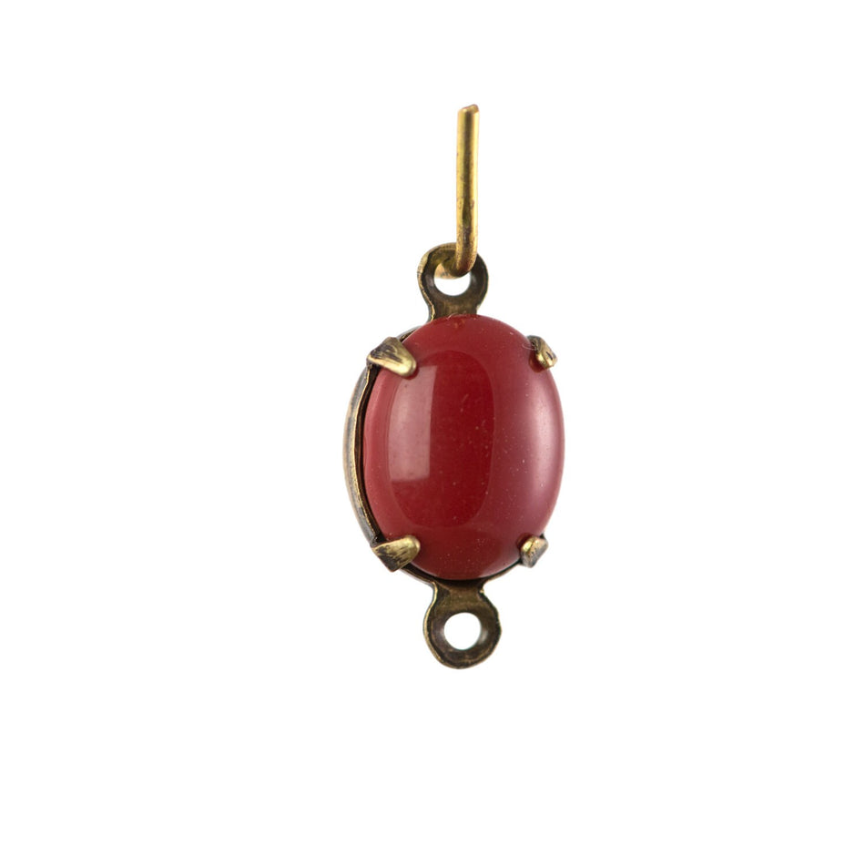 Vintage Opaque Red Oval Stones in 2 Loop Brass Ox Setting 10x8mm (4) ovl017F2