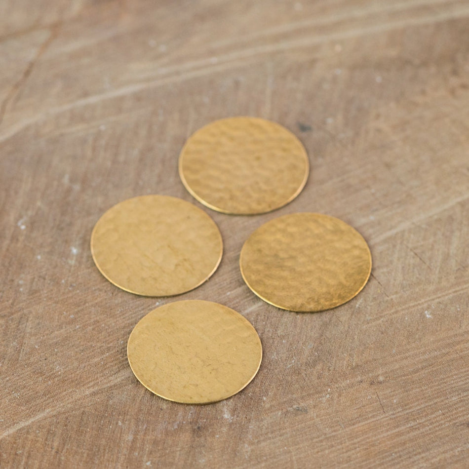 No Hole Raw Brass Hammered Circle Pendants 23mm (4) mtl297F