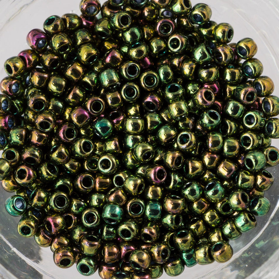 11/0 TOHO ROUND Higher Metallic Iris Olivine Seed Bead (8g)