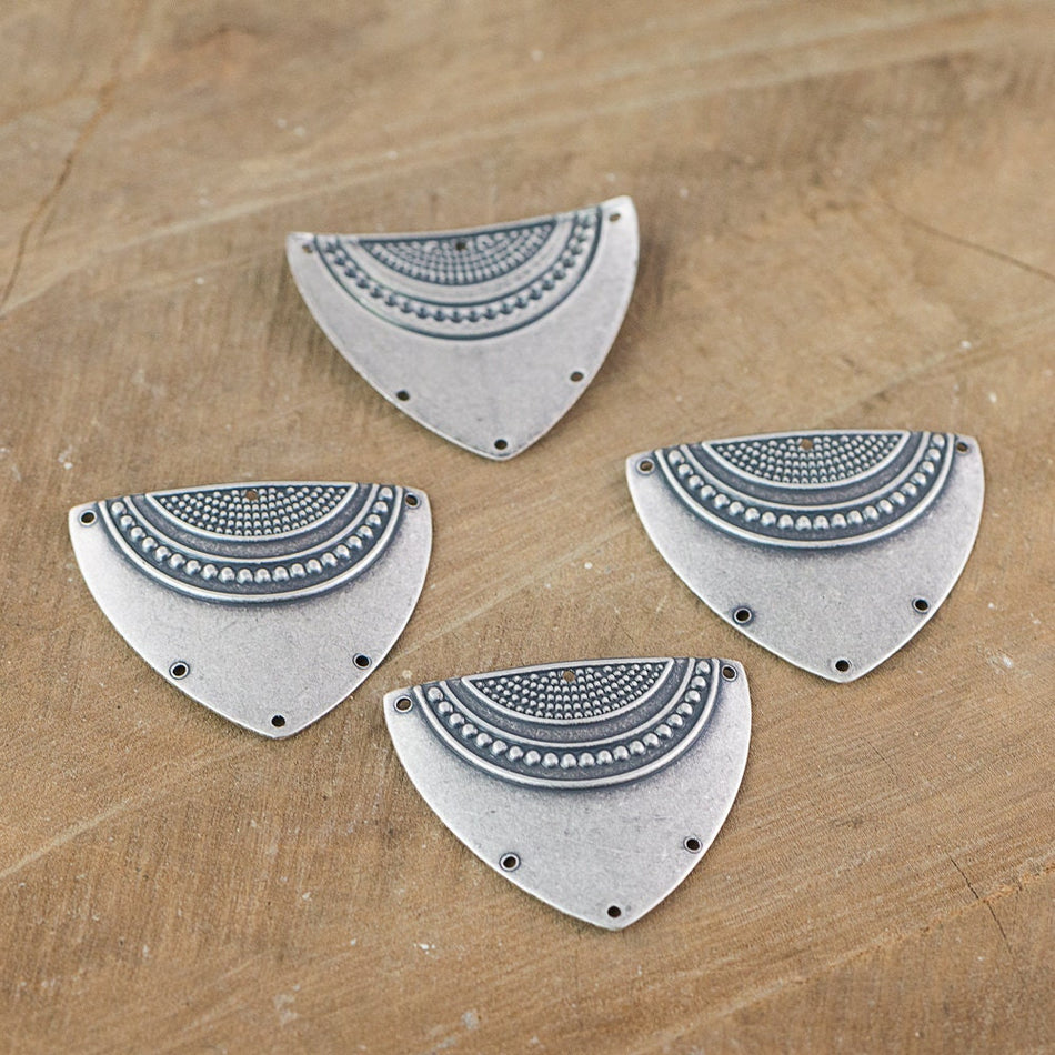 6 Hole Silver Ox Dapped Triangle Shield Tribal Pendant Connector (4) mtl180L
