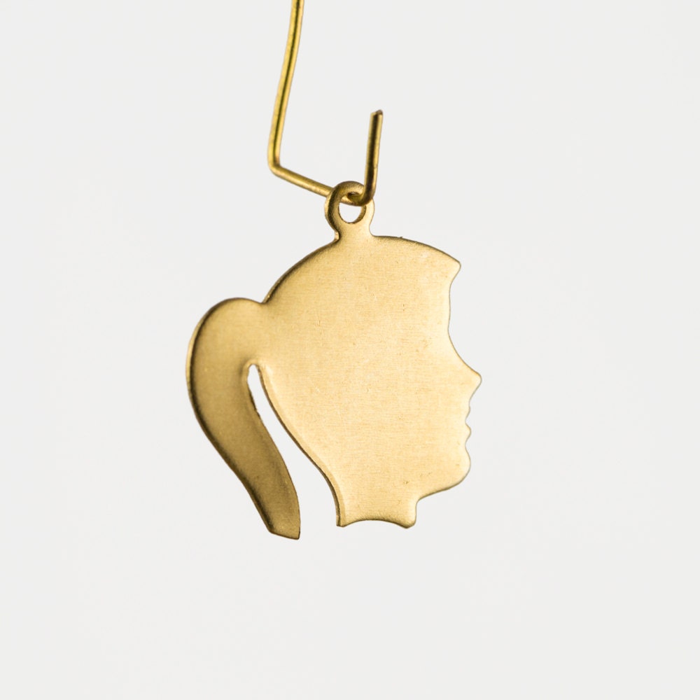 Solid Raw Brass Young Woman Silhouette Charm with Loop (6) chr211D