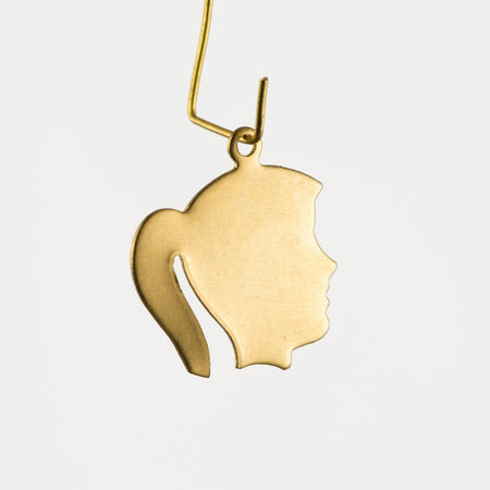 Solid Raw Brass Young Woman Silhouette Charm with Loop (6) chr211D