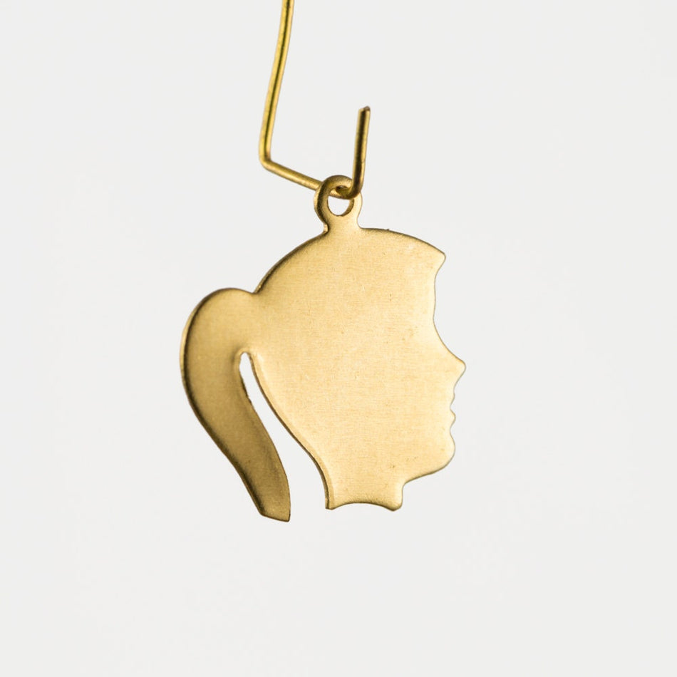 Solid Raw Brass Young Woman Silhouette Charm with Loop (6) chr211D