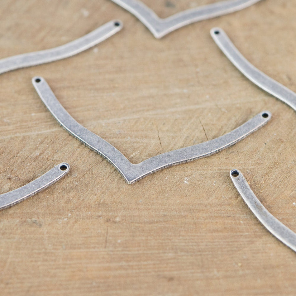 2 Hole Silver Ox V Connector Pendants Type A (6) mtl045L