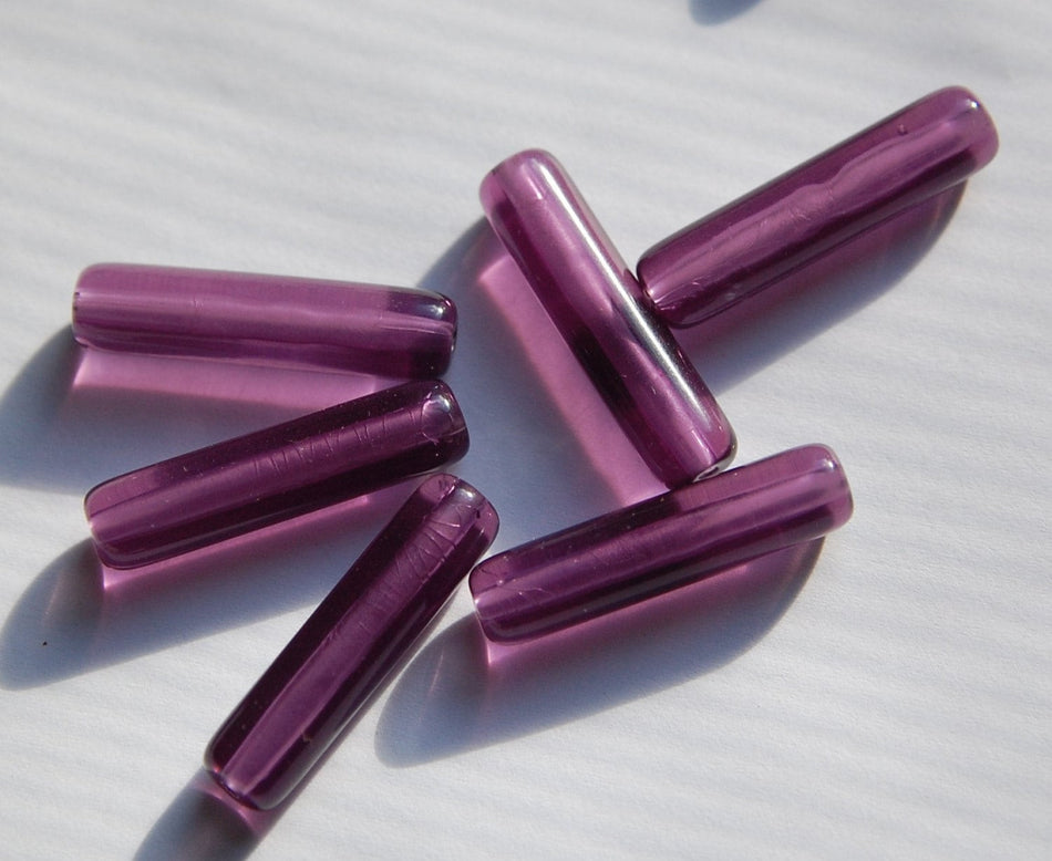 Vintage Translucent Purple Plastic Tube Beads (6) bds818