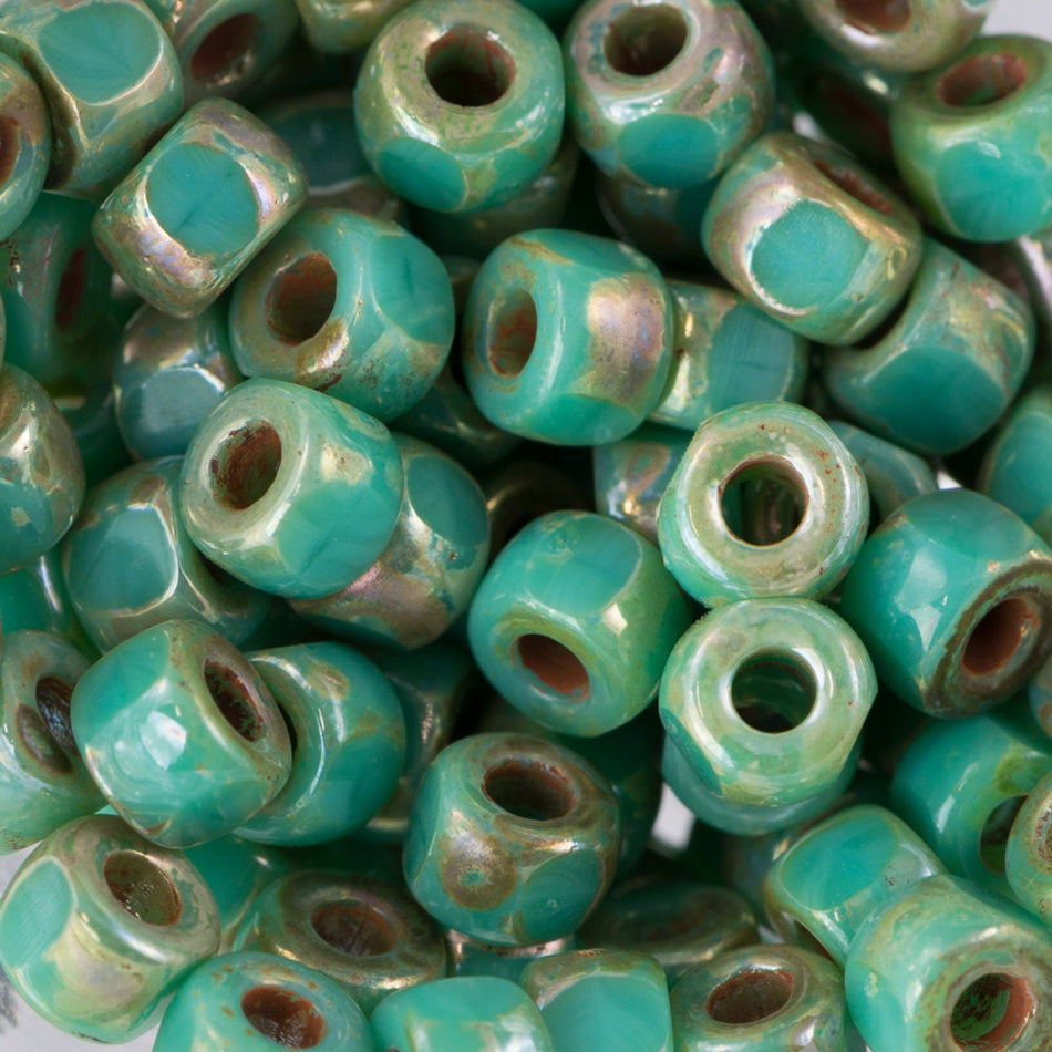 Turquoise Green Picasso Czech Matubo 6/0 Bead 4x2mm 8gm Tube MTB06C-63130-43400-TB