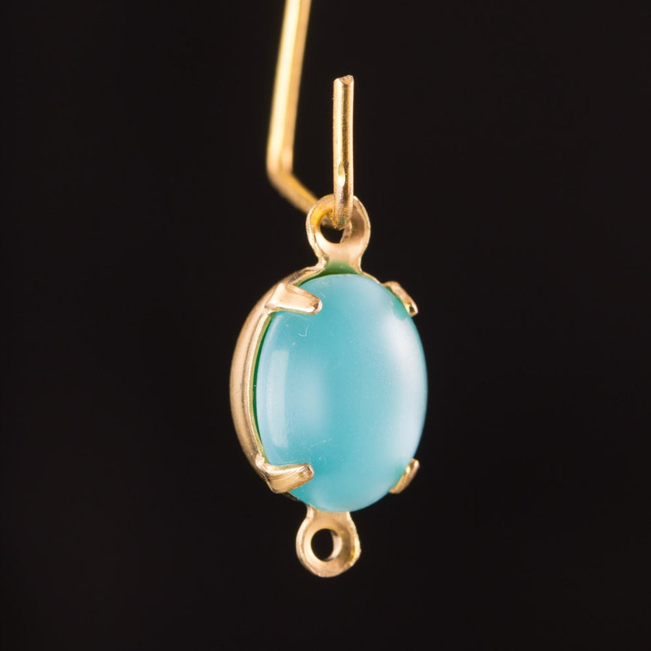 Vintage Light Blue Moonglow Oval Stones in 2 Loop Brass Setting ovl005S2
