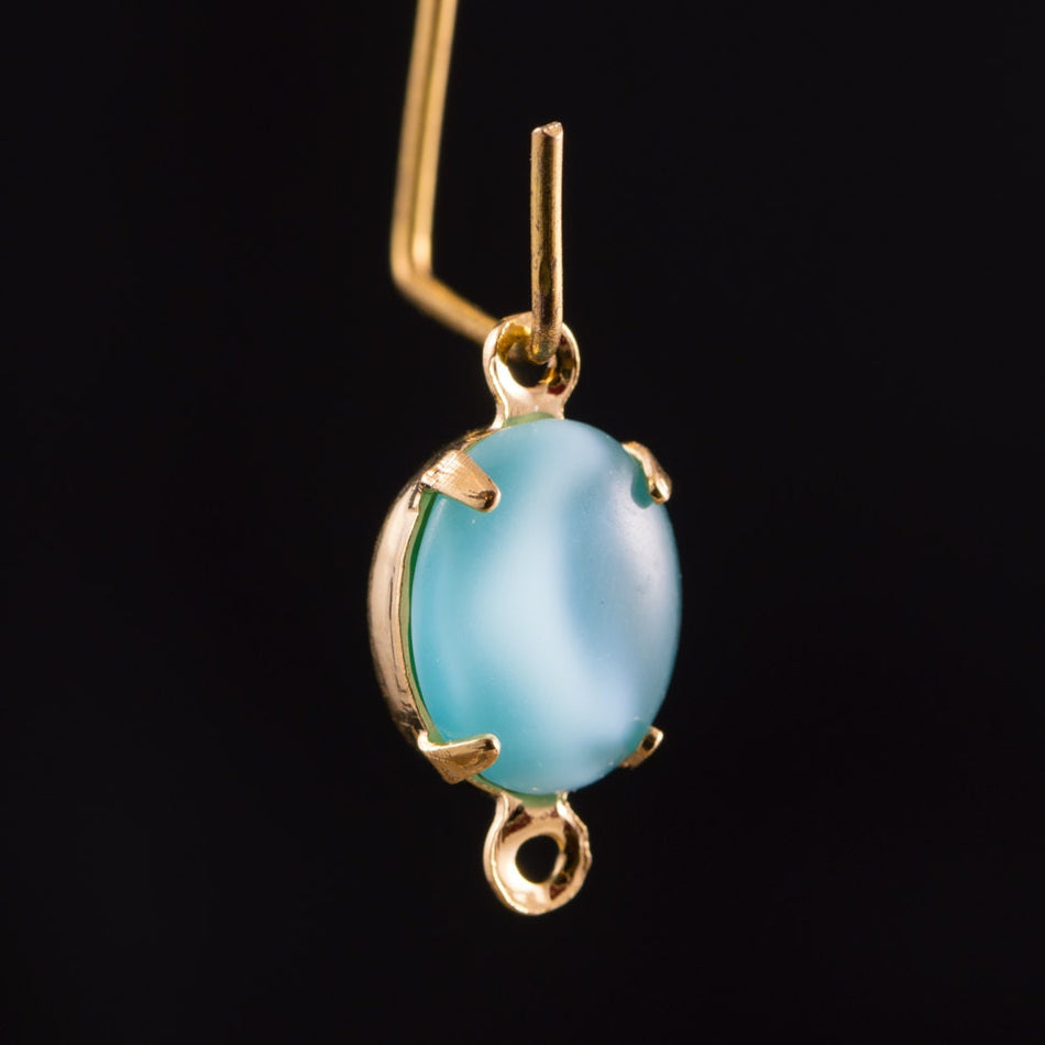 Blue Moonglow Oval Stones in 2 Loop Gold Plated Setting 10x8mm (4) ovl018S2