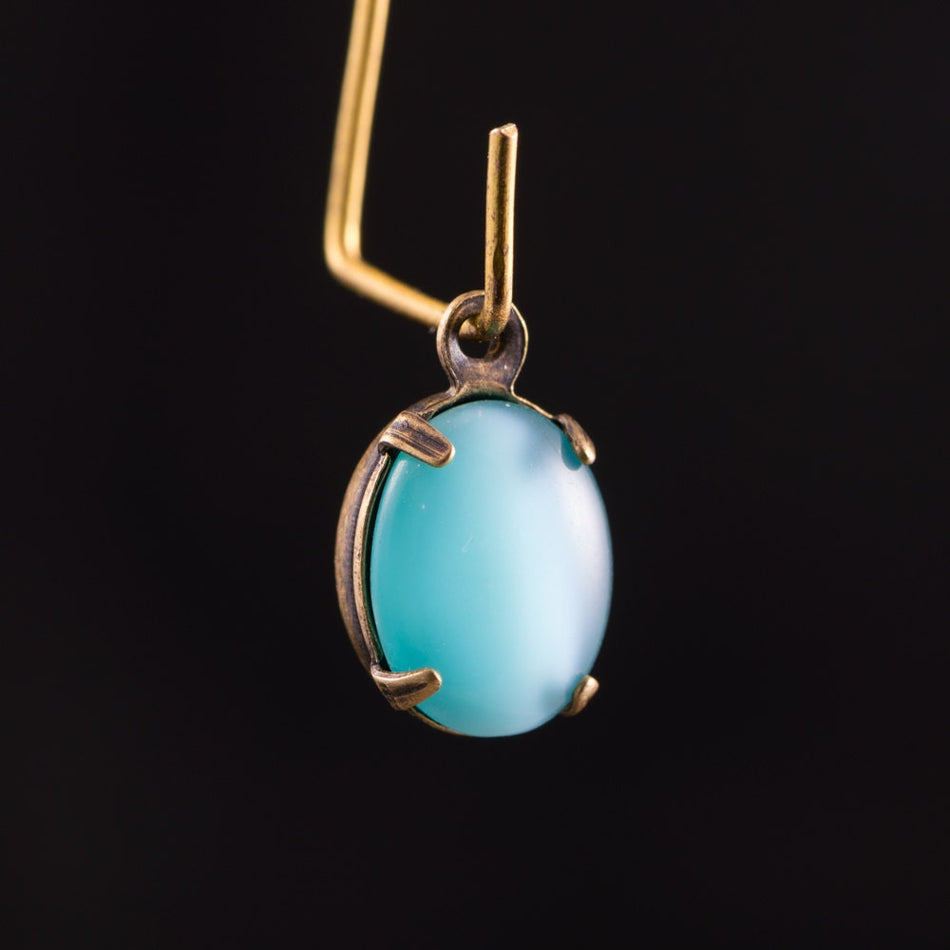 Blue Moonglow Oval Stones in 1 Loop Brass Ox Plated Setting 10x8mm (4) ovl017S