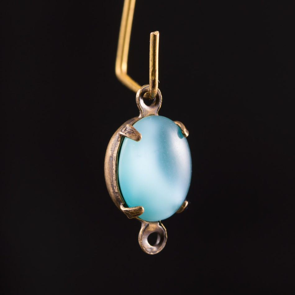 Blue Moonglow Oval Stones in 2 Loop Brass Ox Plated Setting 10x8mm (4) ovl017S2