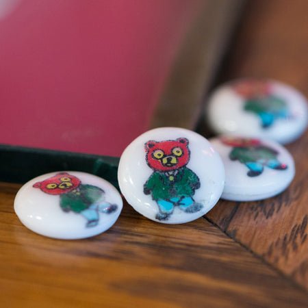 Vintage Bear In Suit Glass Cabochons 12mm (4) cab043