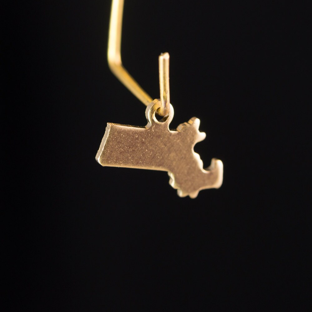 Raw Brass Massachusetts Blank State Charm Drops (6) chr228B
