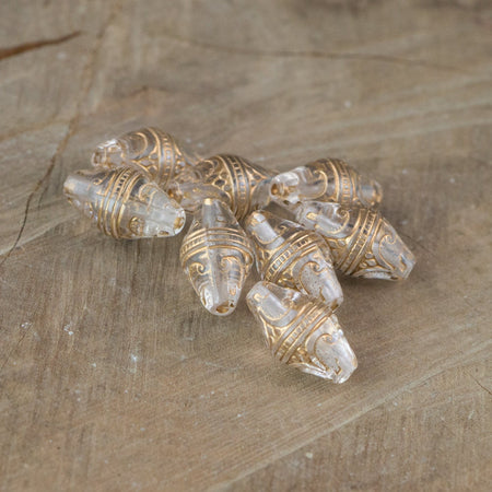 Vintage Style Acrylic Crystal Clear Etched Gold Details Beads (8) bds575A