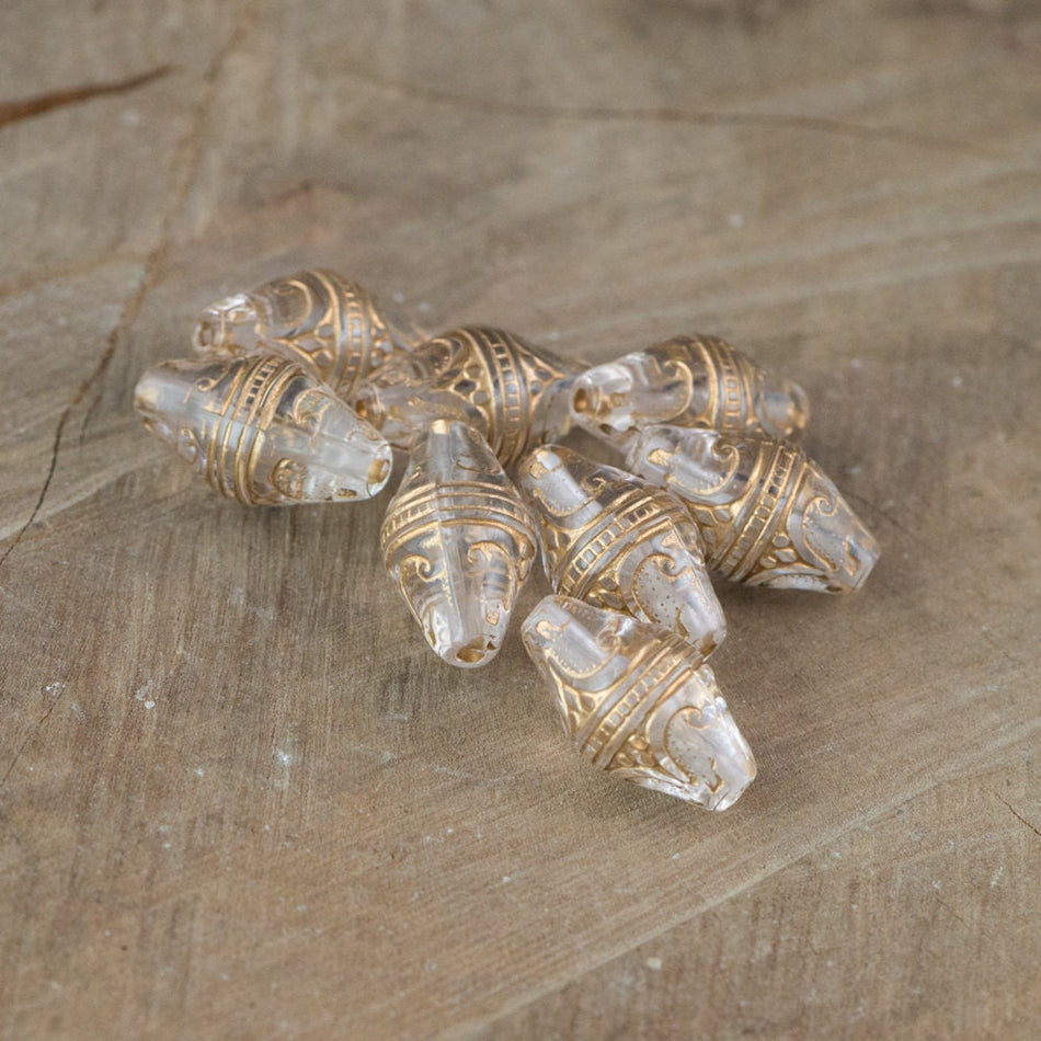 Vintage Style Acrylic Crystal Clear Etched Gold Details Beads (8) bds575A