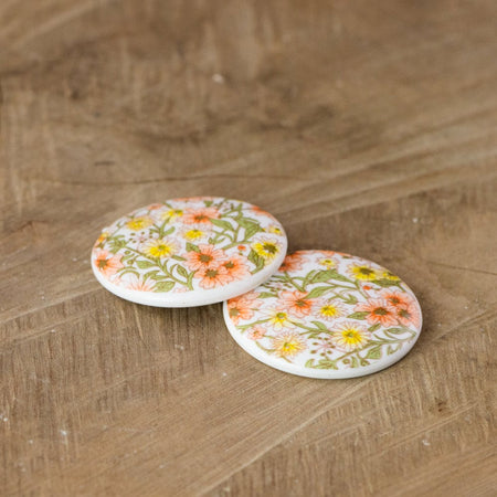 Vintage Yellow White All Over Floral Cabochon 35mm (2) cab018