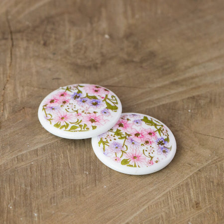 Vintage Pink White All Over Floral Cabochon 35mm (2) cab018A