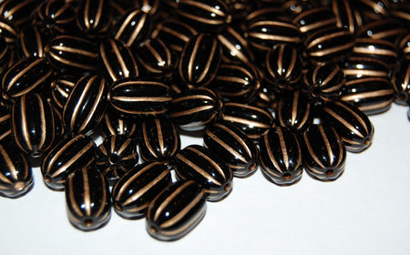 Acrylic Black and Gold Oval Ribbed Melon Beads bds465A
