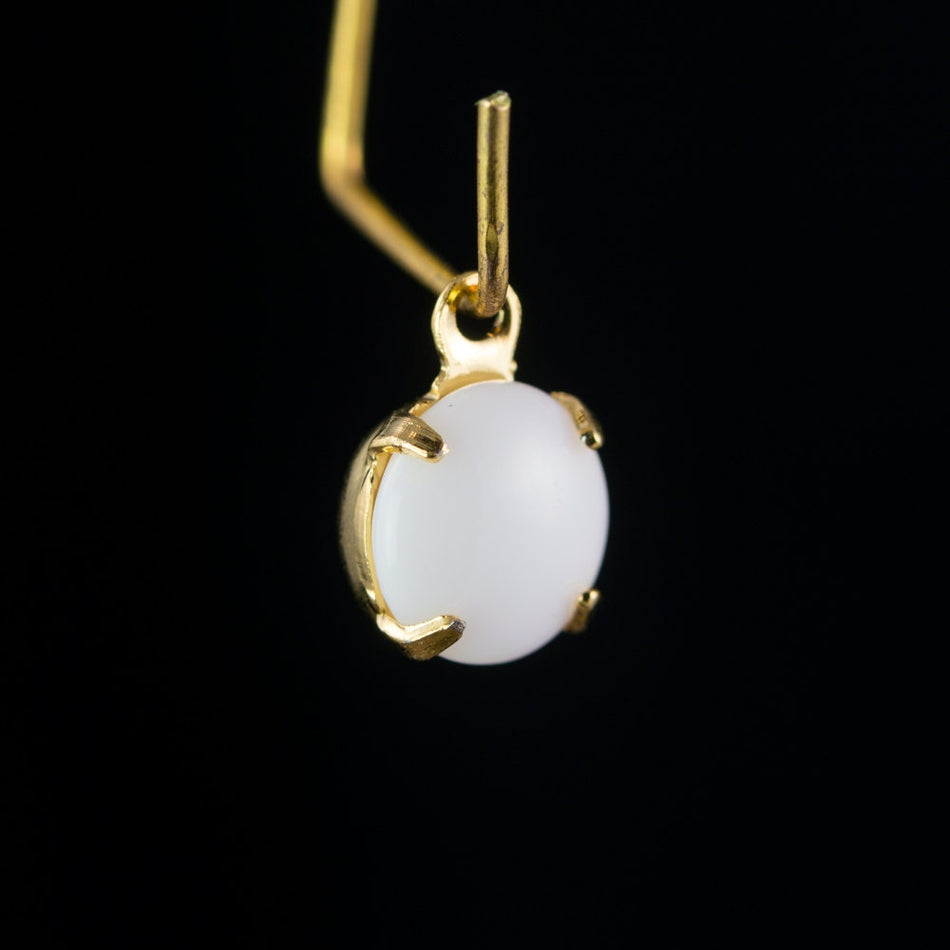 White Glass Stone 1 Loop Gold Plated Setting Drops 7mm (6)rnd017D