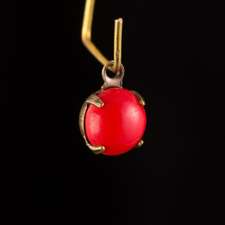 Red Glass Stone Brass 1 Loop Brass Ox Setting Drops (6) rnd007A