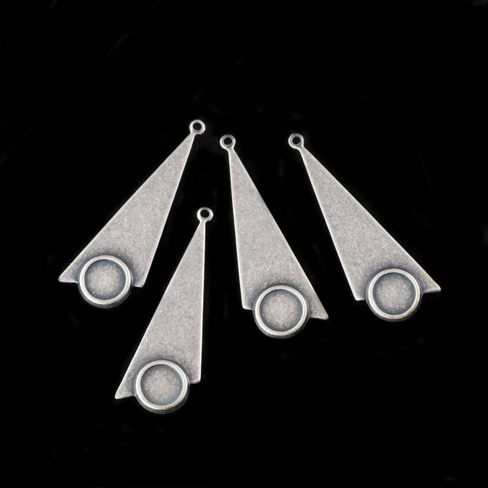 1 Loop Sterling Silver Ox Geometric Triangle Pendants with 7mm Setting 39x15mm (4) mtl066N
