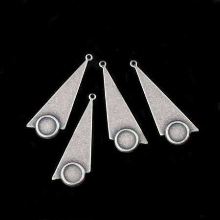 1 Loop Sterling Silver Ox Geometric Triangle Pendants with 7mm Setting 39x15mm (4) mtl066N