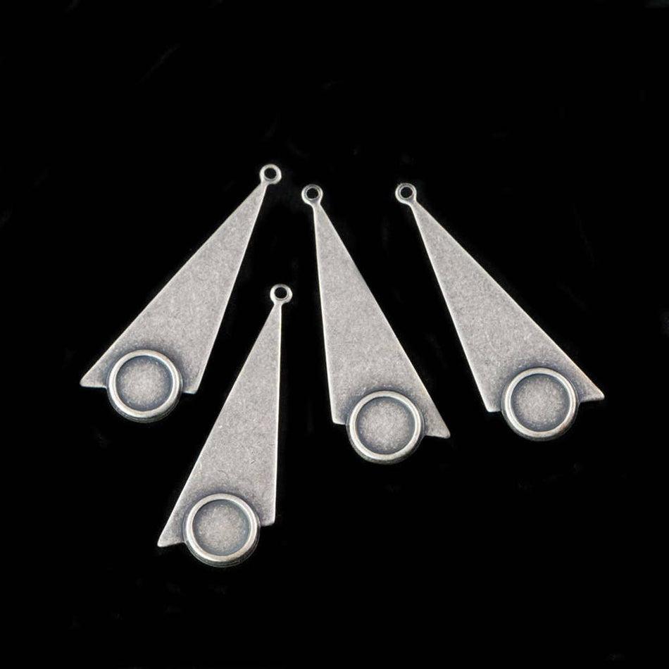 1 Loop Sterling Silver Ox Geometric Triangle Pendants with 7mm Setting 39x15mm (4) mtl066N