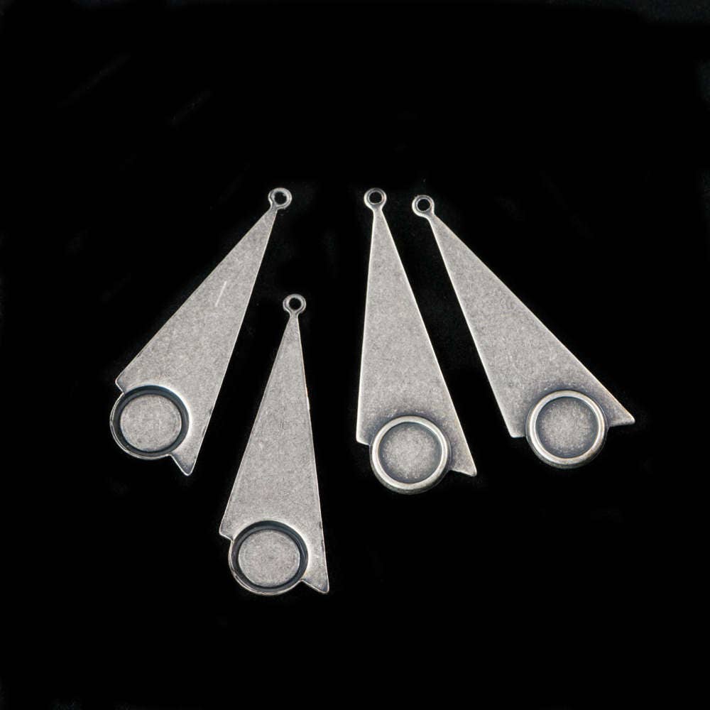 1 Loop Sterling Silver Ox Geometric Triangle Pendants with 7mm Setting 39x15mm (4) mtl066N