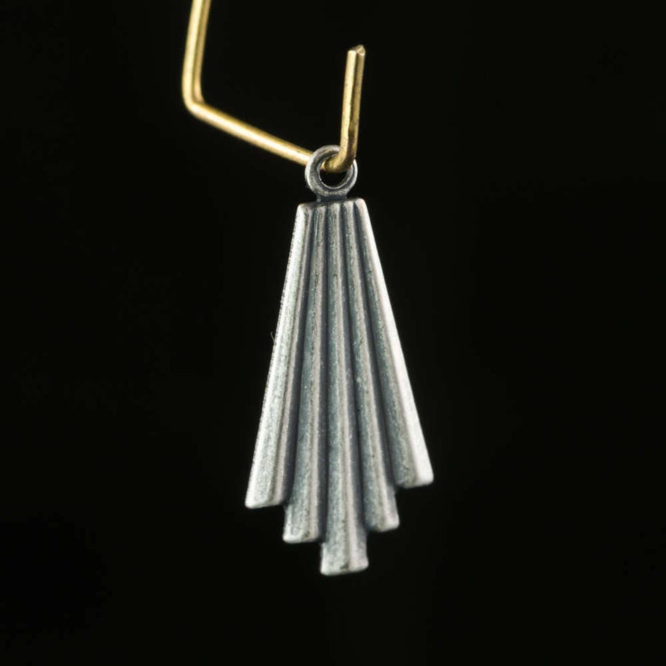 Sterling Silver Ox Ribbed Deco Fan Pendant Charm Drop 21x9mm (6) mtl495C