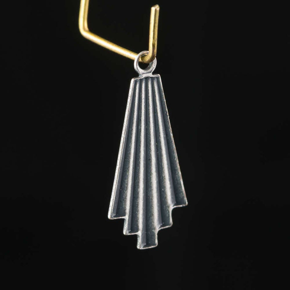 Sterling Silver Ox Ribbed Deco Fan Pendant Charm Drop 21x9mm (6) mtl495C