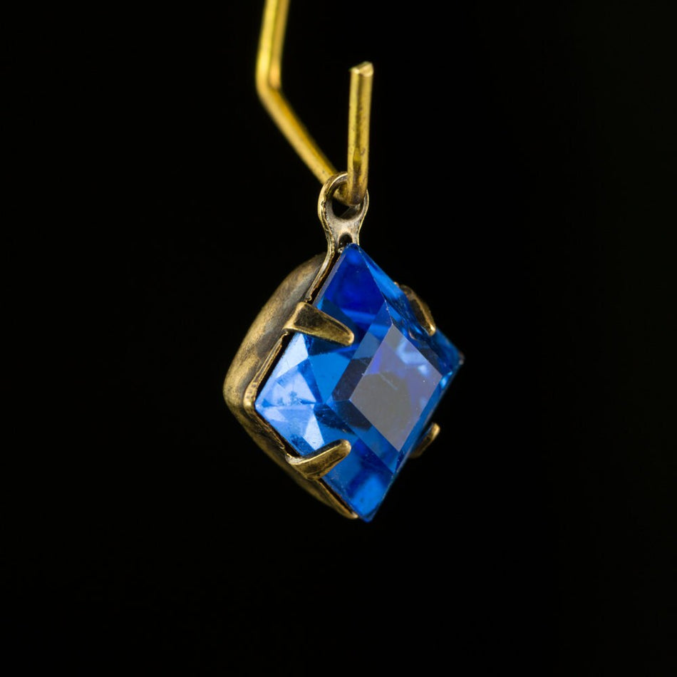 Sapphire Blue Square Faceted Glass Stones 1 Loop Brass Ox Setting 8mm (6) squ017RR