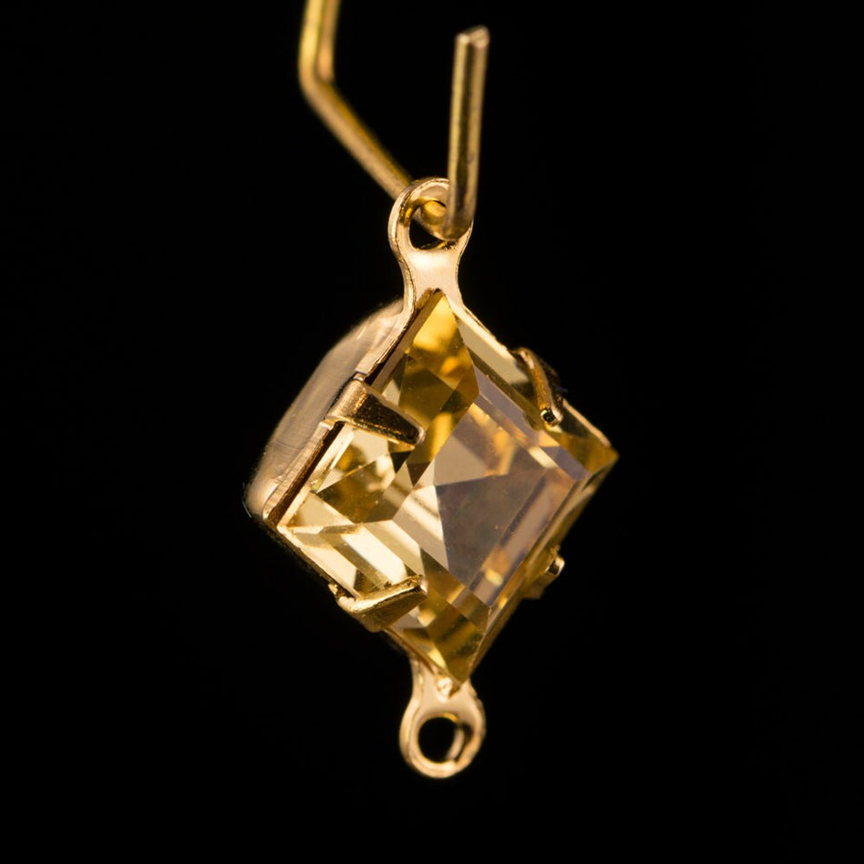 Rauchtopas Square Glass Stones 2 Loop Gold Setting 8mm (6) squ018NN2