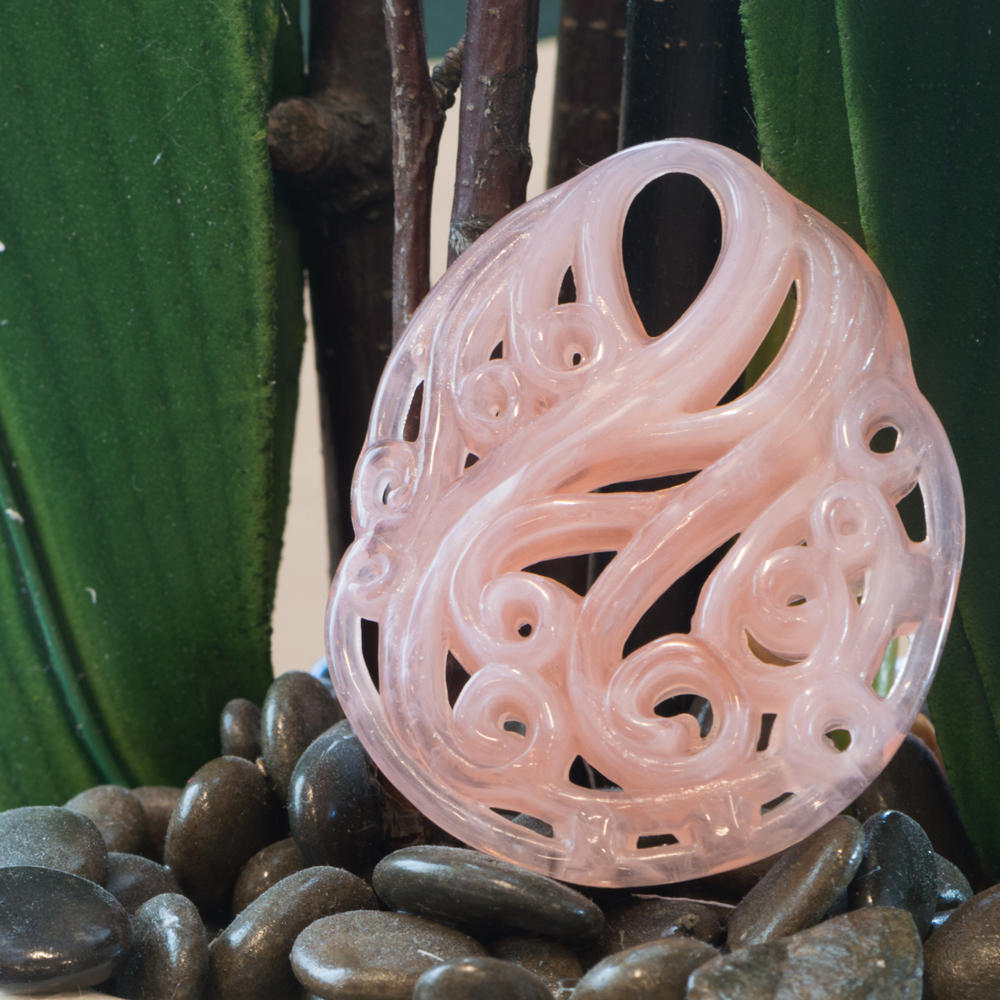 Carved Style Look Soft Pink Oval Acrylic Pendant (1) pnd034C