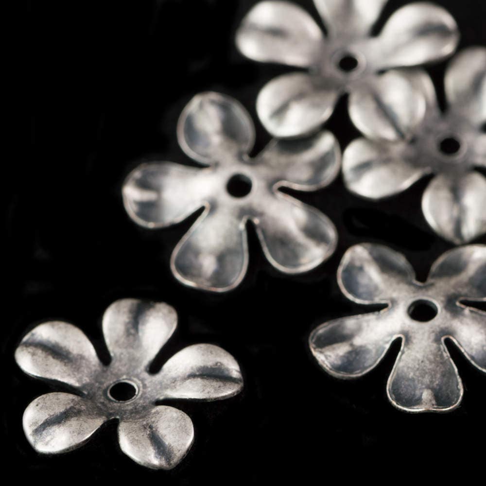 Sterling Silver Ox Cupped Flower Bead Cap 12mm (8) mtl263J