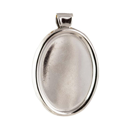 Rolled Edge Silver Oval Setting with Bail 25x18mm (4) stn039B