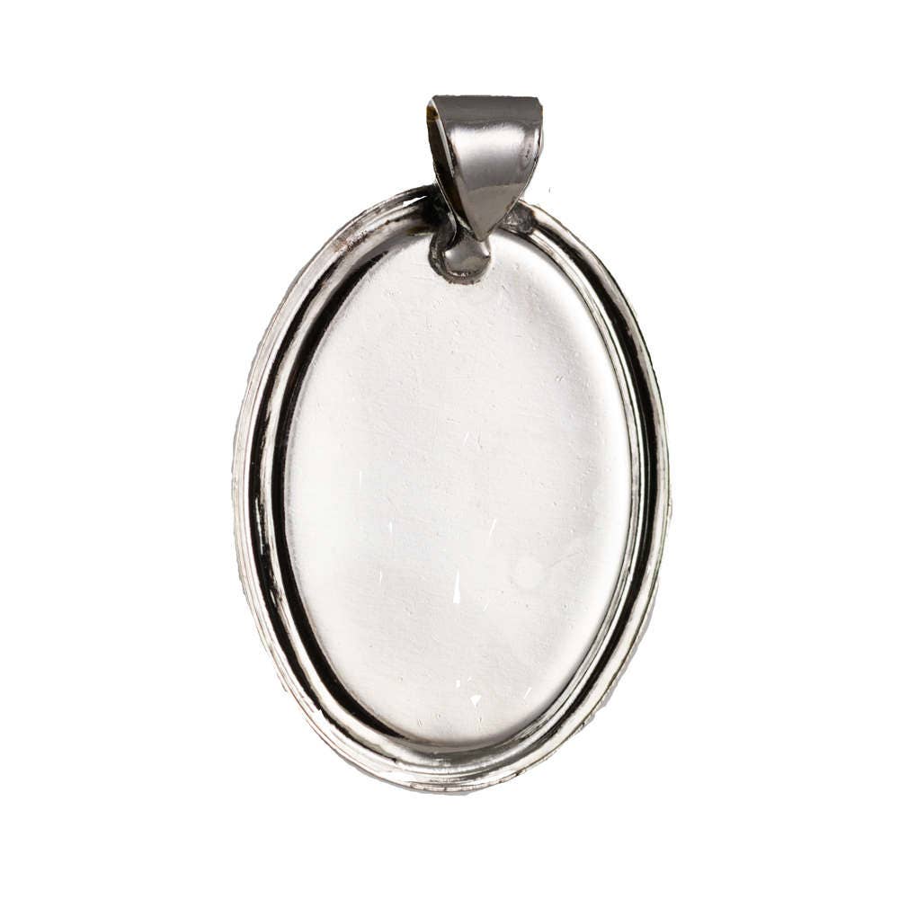 Rolled Edge Silver Oval Setting with Bail 25x18mm (4) stn039B