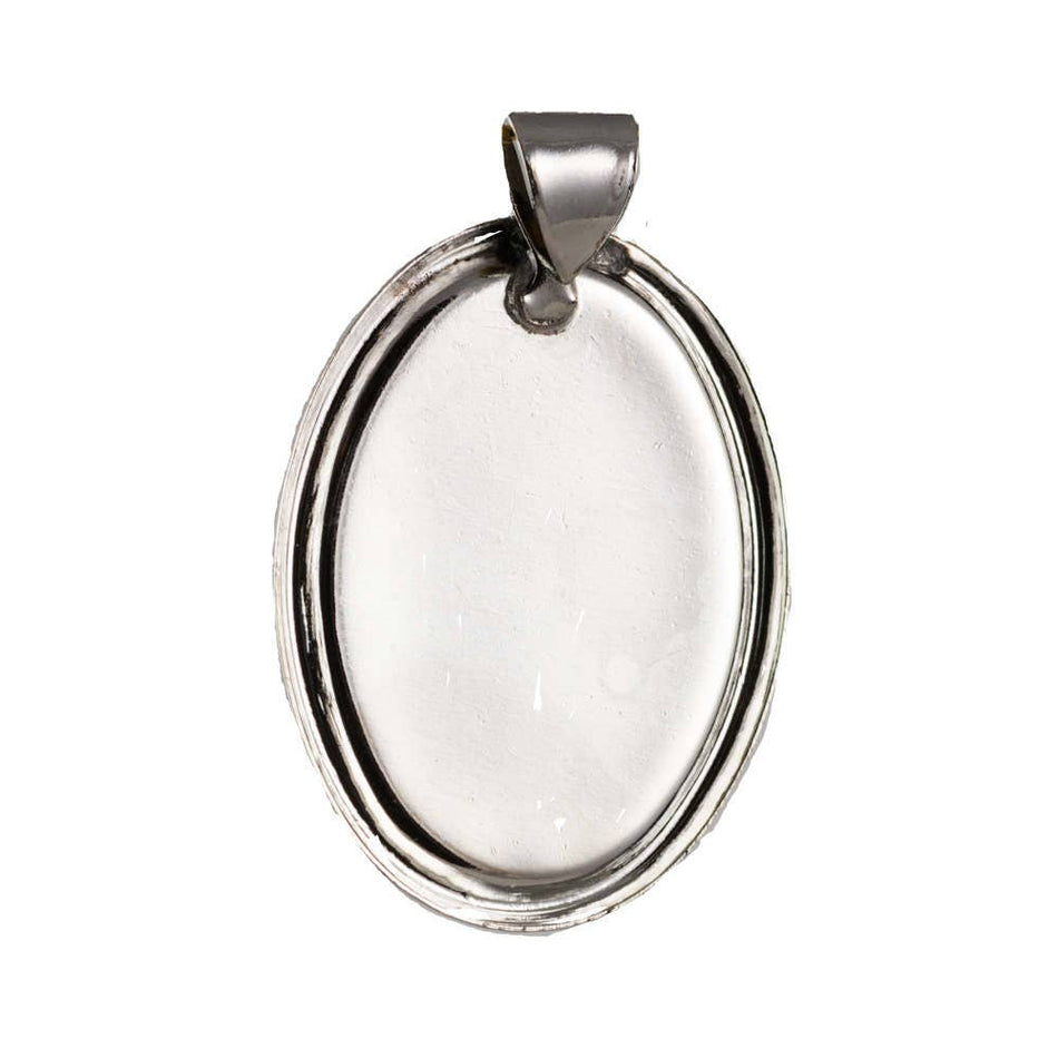 Rolled Edge Silver Oval Setting with Bail 25x18mm (4) stn039B