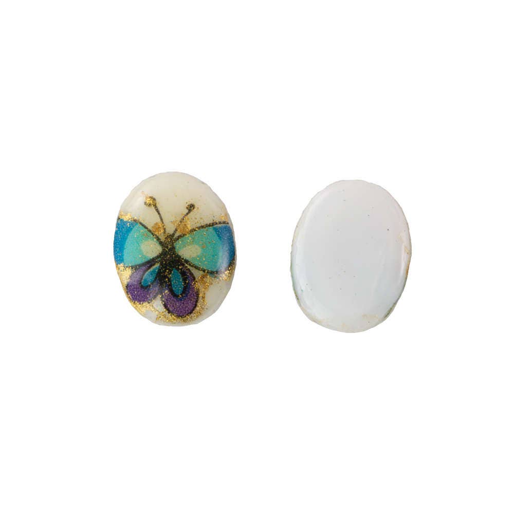Vintage Blue and Purple Butterfly Glass Cabochons Japan 8x6mm (6) cab423N
