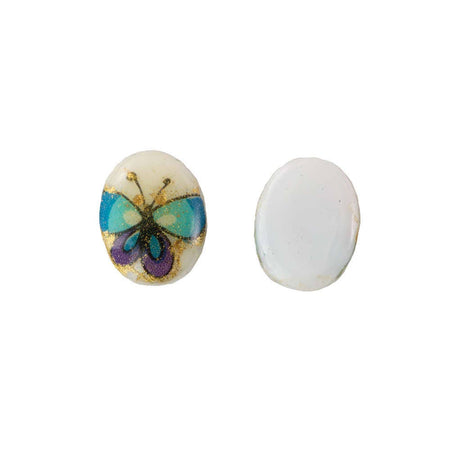 Vintage Blue and Purple Butterfly Glass Cabochons Japan 8x6mm (6) cab423N