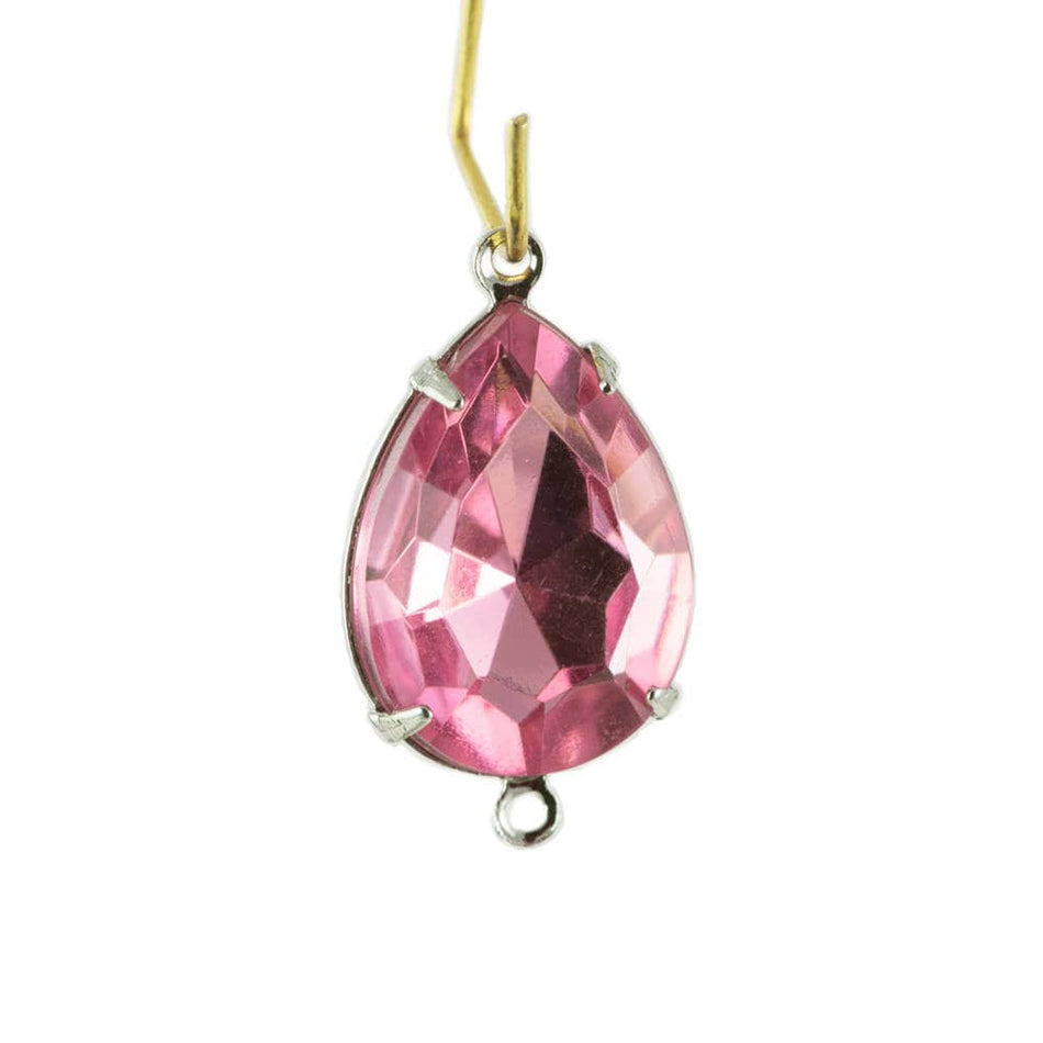 Vintage Faceted Acrylic Light Pink Teardrops in 2 Loop Silver Setting 18x13mm par006E2