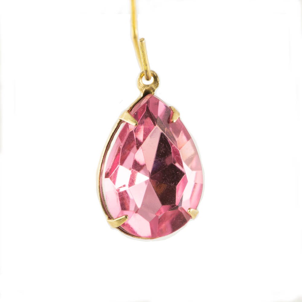 Vintage Faceted Acrylic Light Pink Teardrops in 1 Loop Brass Setting 18mm x 13mm par004E