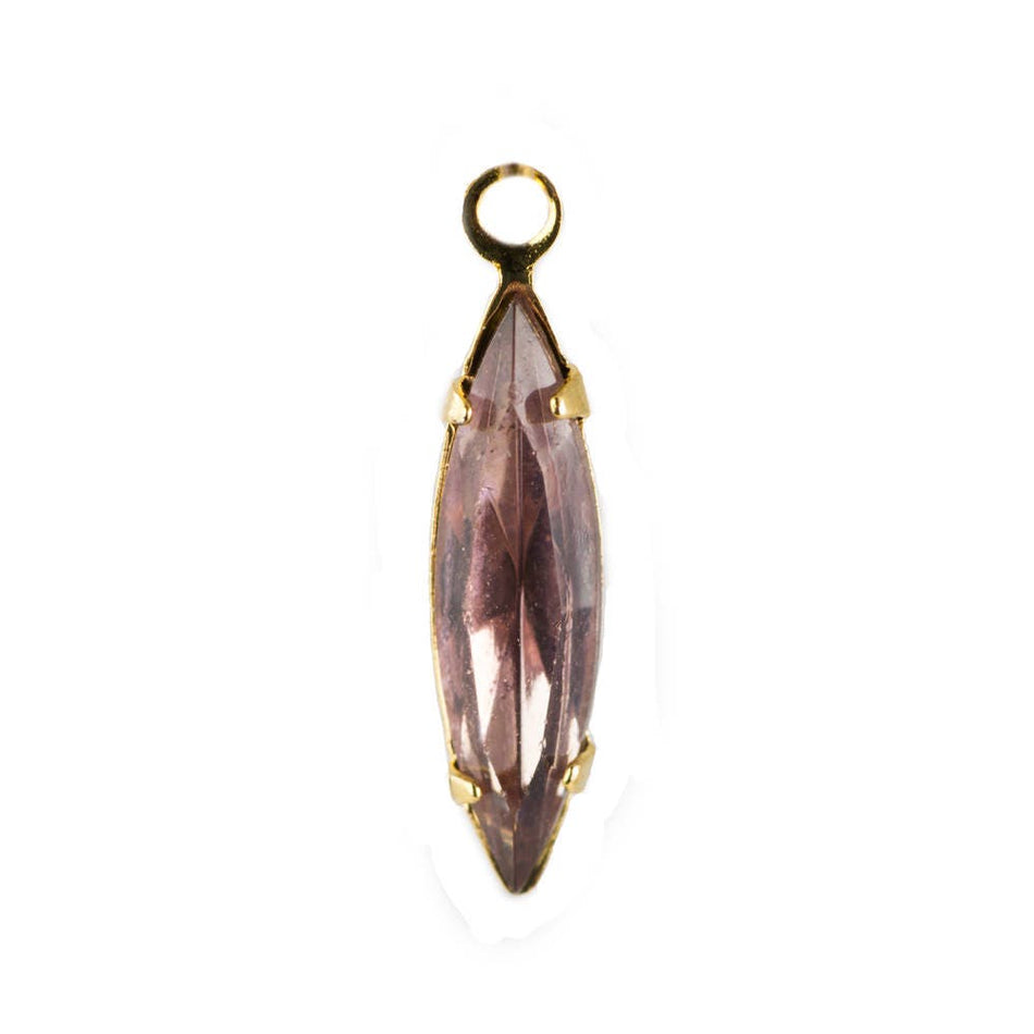 Faceted Light Amethyst Glass Navette Stones Gold 1 Loop Setting 15x4mm (6) nav010Q